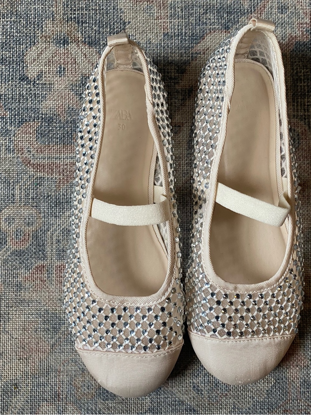 Kids - Zara Nude Rhinestone Mary Jane Flats